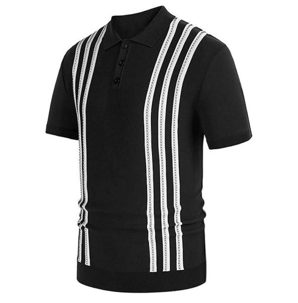 Short-sleeved Sweater Striped Casual Polo Shirt For Men - Image 10