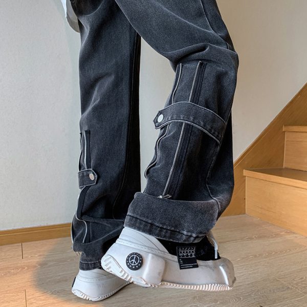 American High Street Zipper Jeans Men's Retro Plankton Pants - Image 3