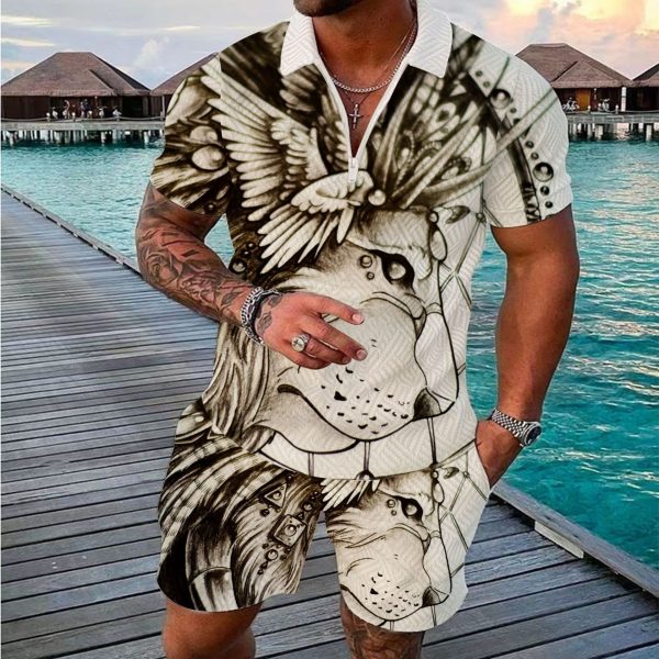 Fashionable Zipper Polo Shirt Suit For Men - Image 2
