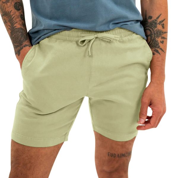 Men's Solid Color Four-point Casual Drawstring Breathable Cotton And Linen Sports Shorts - Image 3