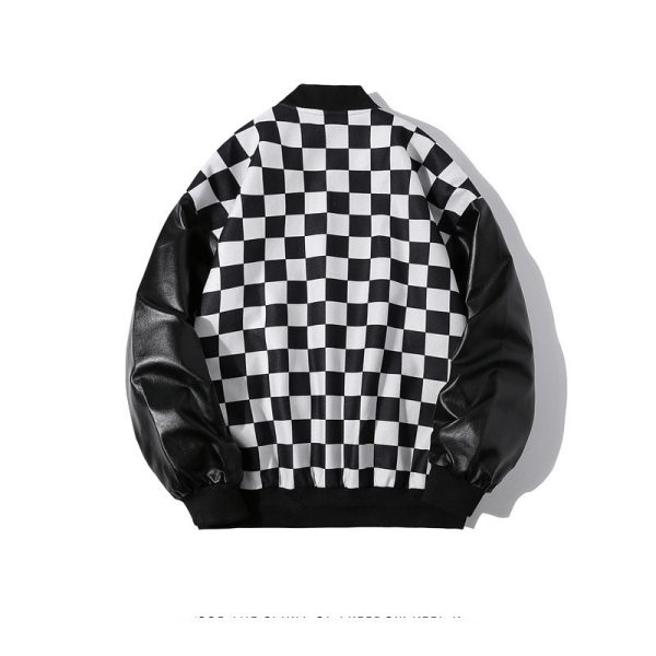 Retro Checkerboard Stitching Baseball Uniform Jacket Men - Image 5