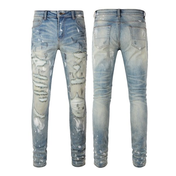 Torn Graffiti Old Wash Stretchy Slim Jeans Men - Image 3