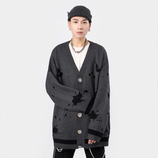 Dark Trendy Brand Jacquard Sweater Jacket Men Ins Autumn - Image 3