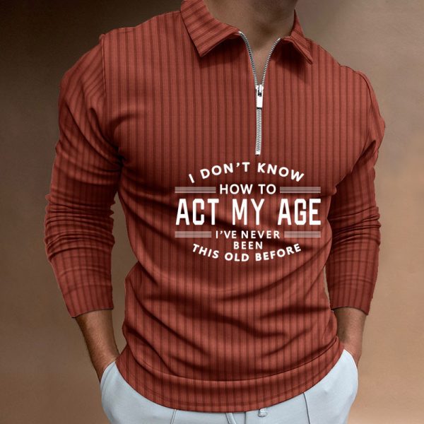 Zipper Striped Long Sleeved Men's Polo Shirt - Image 6