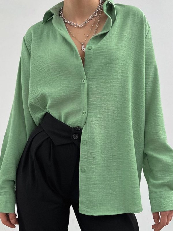 Women's Fashion Casual Polo Collar Pleated Shirt - Image 6