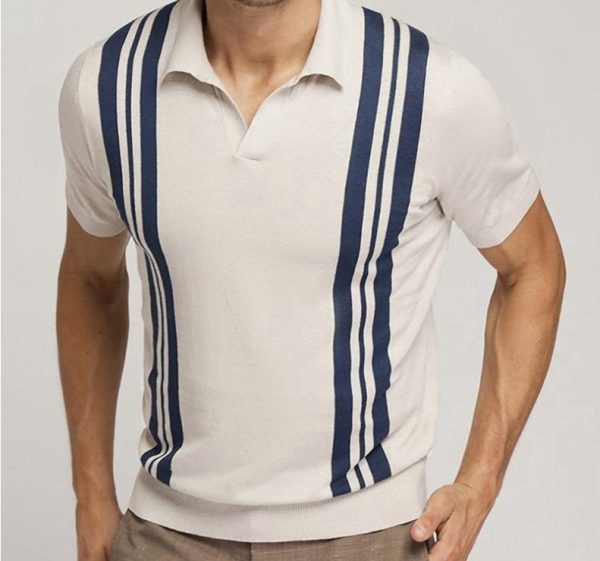 AliExpress New Men's Summer Stripes Short-sleeved Sweater Slim Lapel Casual Polo Shirt For Men SY0095 - Image 4