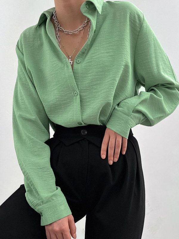 Women's Fashion Casual Polo Collar Pleated Shirt - Image 2