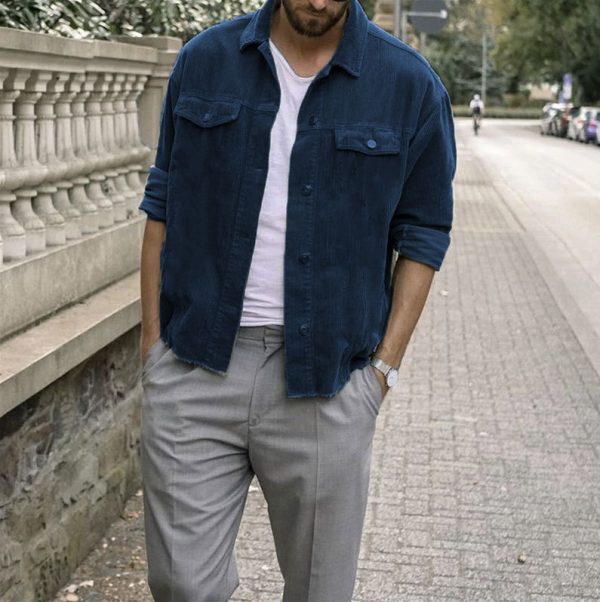 Punk style corduroy loose jacket men - Image 4