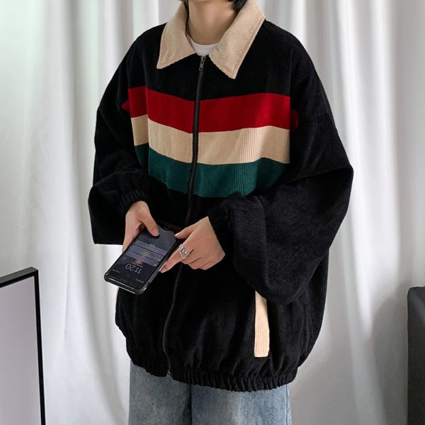 Contrast color corduroy jacket men - Image 2