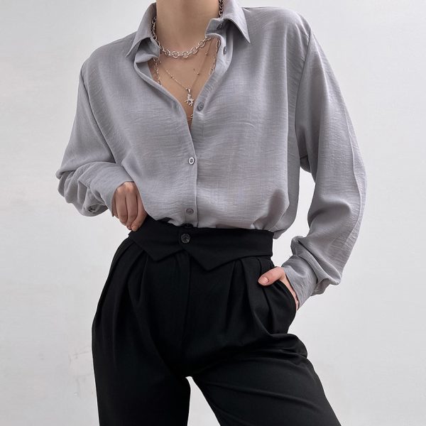 Women's Fashion Casual Polo Collar Pleated Shirt - Image 3