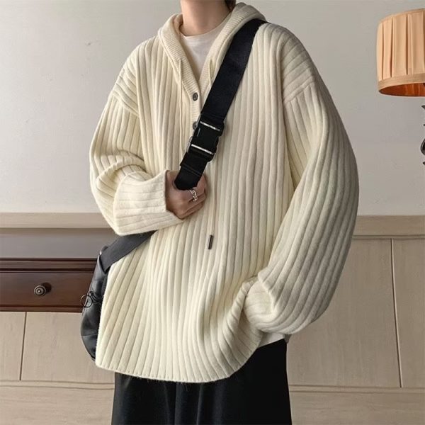 Waffle Cardigan Knitted Sweater For Men - Image 8
