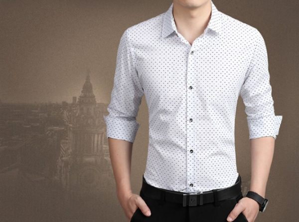 Brand 2021 Fashion Male Shirt Long-Sleeves Tops Polka Dot Printing Mens Dress Shirts Slim Men Shirt Plus Size M-5XL FGT - Image 3