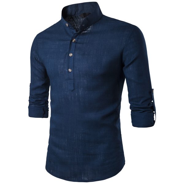 Men casual Shirt Cotton Linen Blended Mandarin Collar Breathable Comfy Traditional Chinese Style long sleeve shirts EU size - Image 4