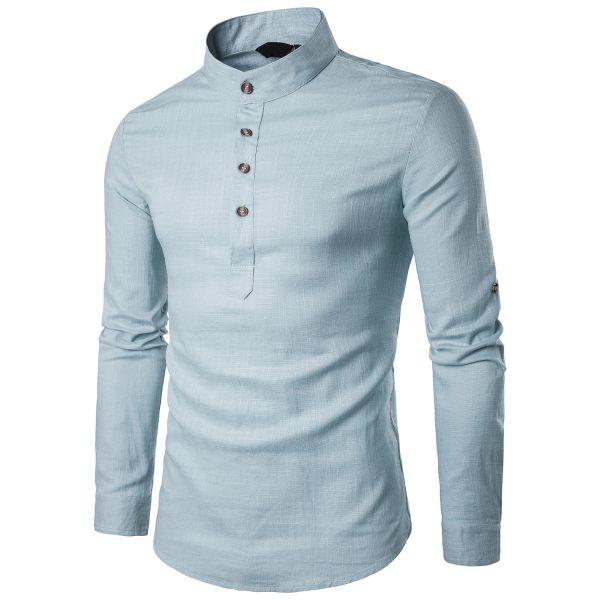Men casual Shirt Cotton Linen Blended Mandarin Collar Breathable Comfy Traditional Chinese Style long sleeve shirts EU size - Image 5