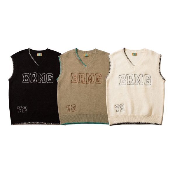 Embroidered V-neck Loose Vest Sweater For Men - Image 9