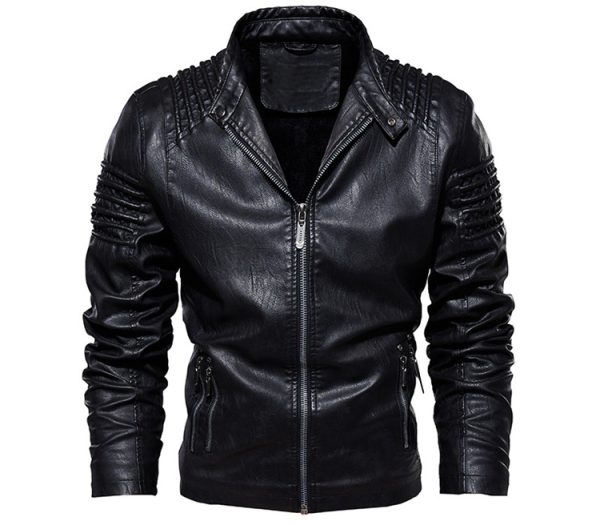 Fashion Motorcycle Coat Warm Leather Jacket New Men - Image 4