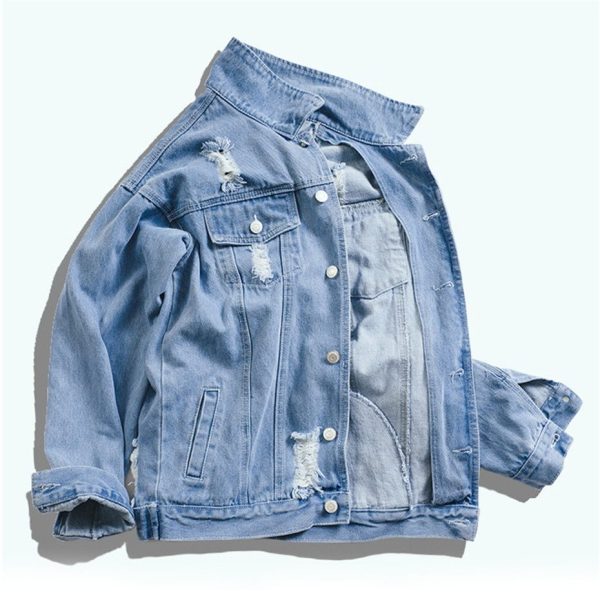 Jacket, dog, dog, hole, denim, jacket, male hip-hop style, men and women - Image 2