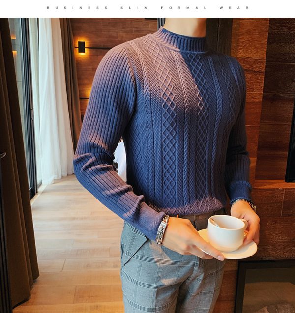 Twist Sweater Men's Half Turtleneck Sweater Slim Coarse Sweater Base - Image 3