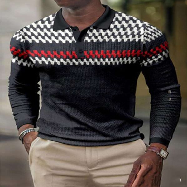 3D Digital Pattern Lapel POLO Long Sleeves - Image 4