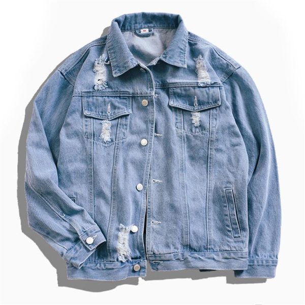 Jacket, dog, dog, hole, denim, jacket, male hip-hop style, men and women - Image 3