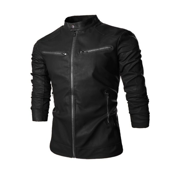 Korean Mens Leather Jacket Motorcycle Jacket Men - Image 4
