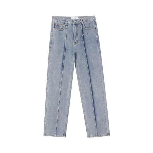Street Washed Stitching Straight Jeans For Men And Women - Image 3