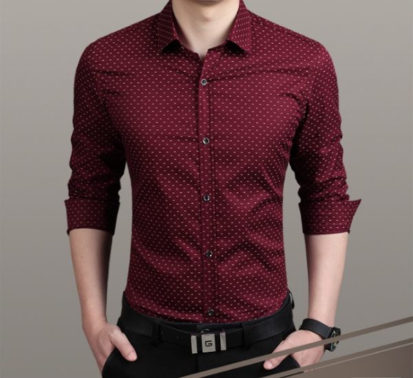 Brand 2021 Fashion Male Shirt Long-Sleeves Tops Polka Dot Printing Mens Dress Shirts Slim Men Shirt Plus Size M-5XL FGT - Image 9