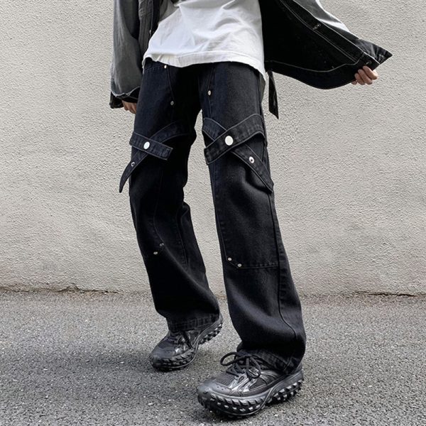 Men's Workwear Rivet Loose Straight Tube Casual Jeans - Image 2